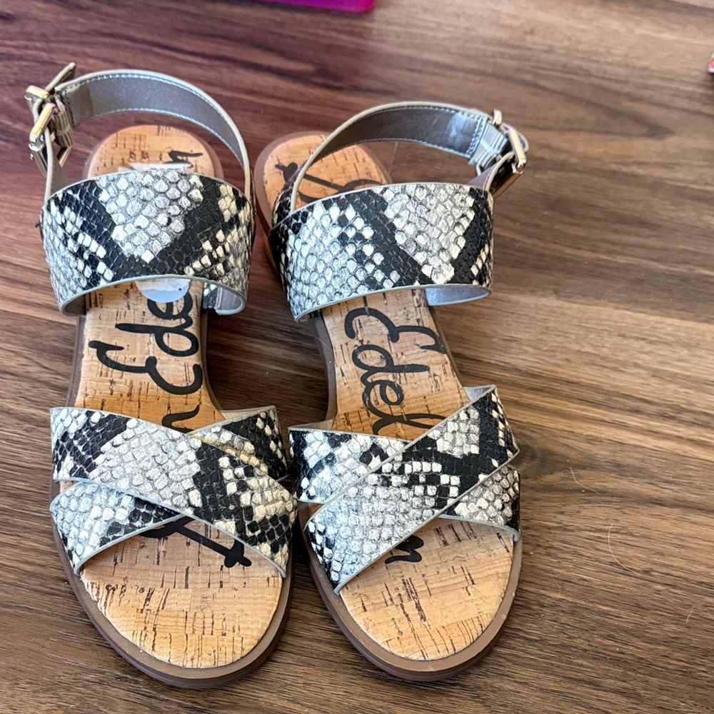 Sam Edelman Snake Print Sandals - Black and Gray